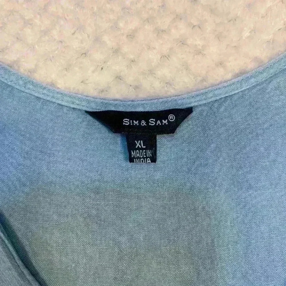 Blue button down tie short sleeve Sim & Sam sz S beachy resort vacation casual - Picture 2 of 8